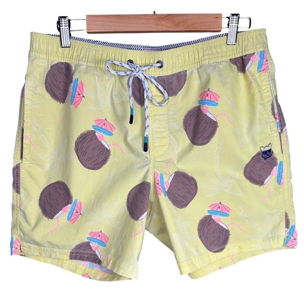 Party Pants Mens Shorts‎ Large Swim Coconuts Tropical Yellow Vacation Summer